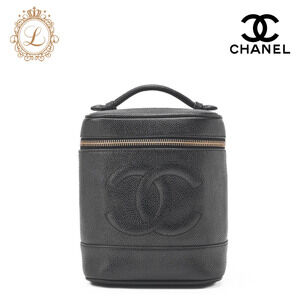 Chanel Coco Mark Vanity Handbag Black Caviar Leather Shoulder Bag
